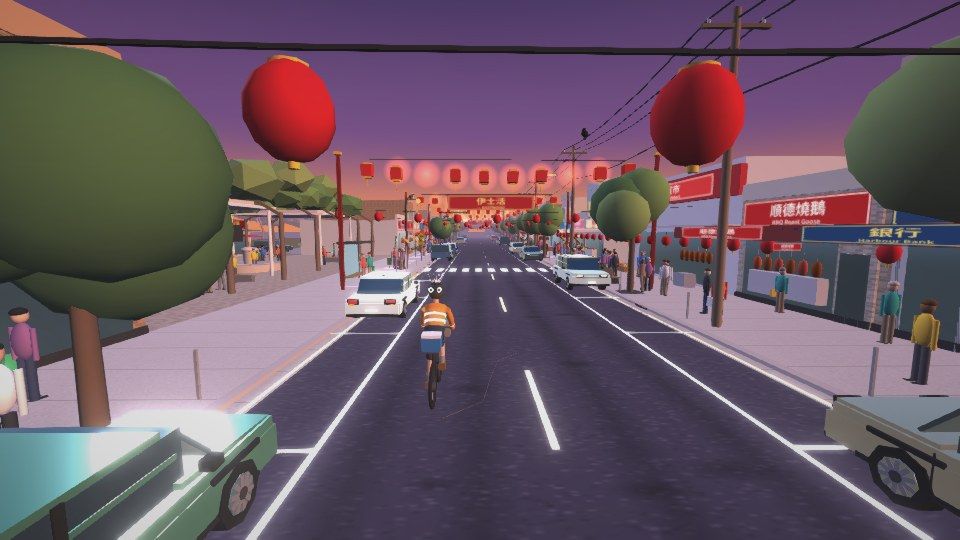 Rowe St with red lanterns and fruit crates